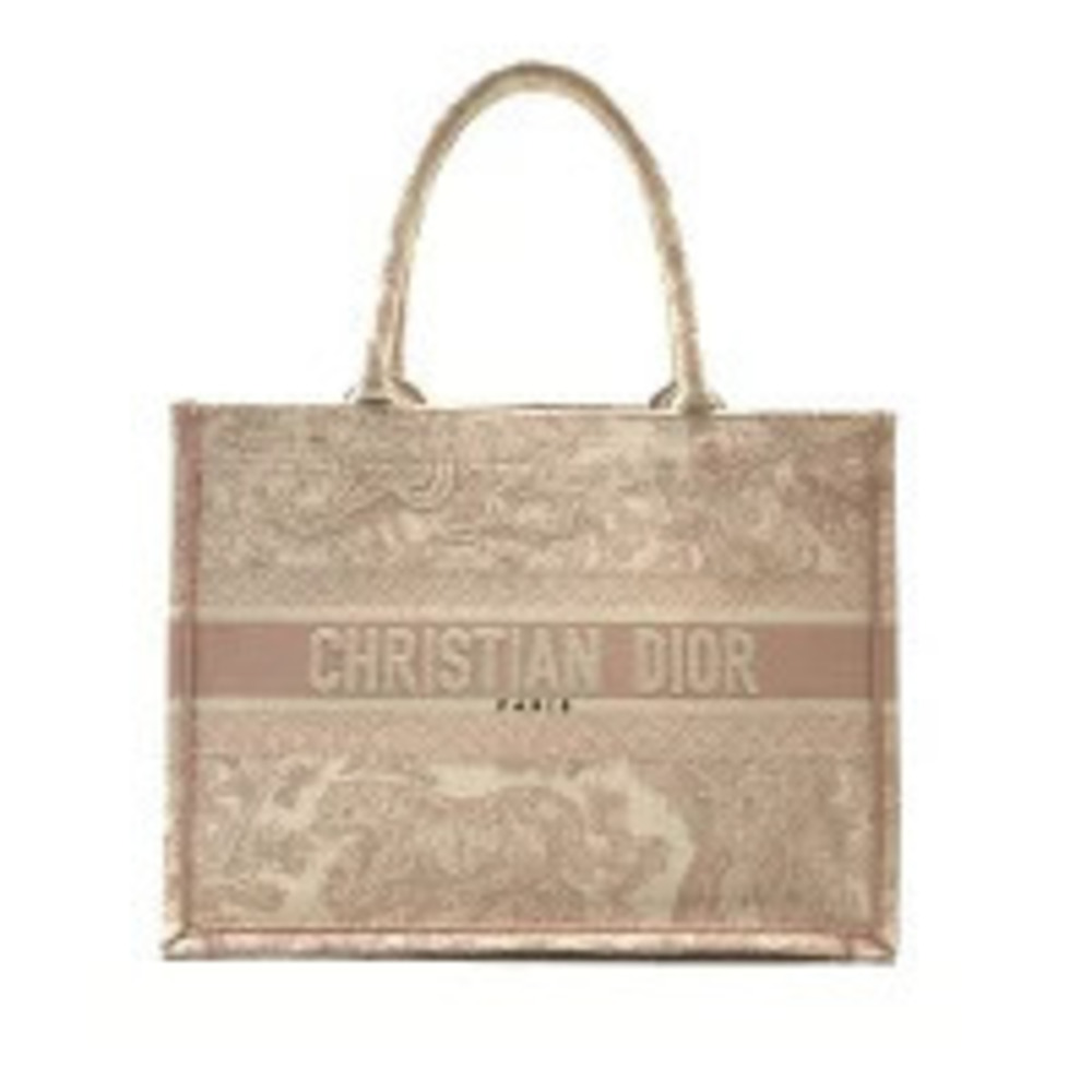 Christian Dior Book Tote Toile de Jouy Embroidery Pink Canvas Bag